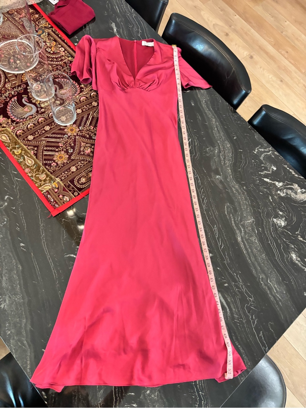 Mac Duggal Fuchsia V-Neck Satin Evening Dress